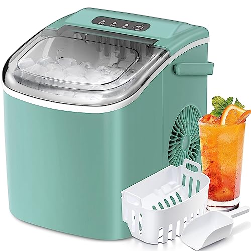 Antarctic Star Countertop Ice Maker Portable Ice Machine with Handle,Self-Cleaning Ice Makers, 26Lbs/24H, 9 Ice Cubes Ready in 6 Mins for Home Kitchen Party Bar Green