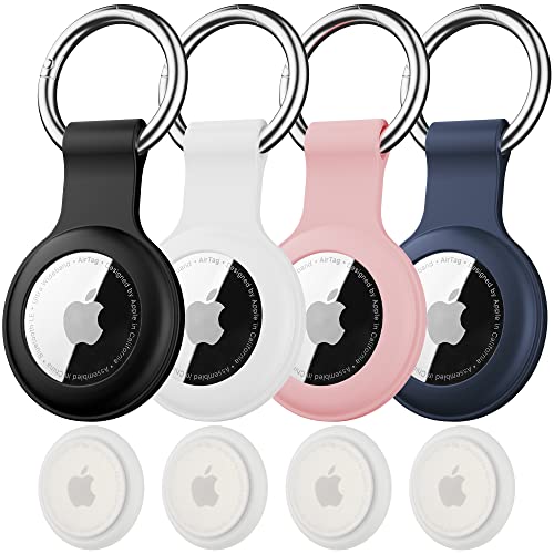 IPX8 Waterproof for AirTag Keychain Holder case, with Soft Silicone for air Tags-4 Pack Apple, Anti-Lost, for Apple GPS Tracker Item Tag Finders for Air Tag, for Key Ring Luggage tag,Keys, Dog Collar
