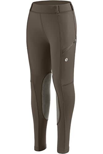 SANTINY Girls Horse Riding Pants with Zipper Pockets Kids Stretchy Equestrian Breeches Knee-Patch Youth Schooling Tights