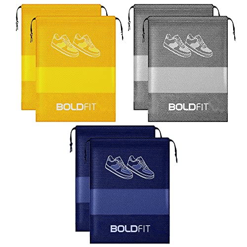 Boldfit Shoe Bags for Travel Essentials, Portable Dust-Proof Shoe Storage Covers for Packing, Travel Organizer for Women & Men, Shoe Bags with Rope, Pack of 6