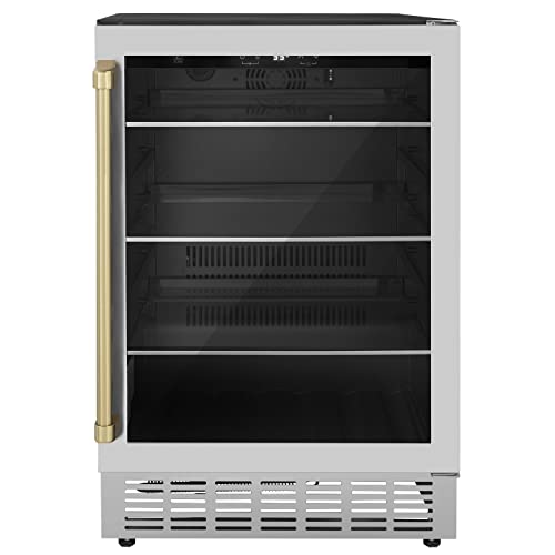 Z Line Kitchen and Bath ZLINE 24" Autograph Edition 154 Can Beverage Cooler Fridge with Adjustable Shelves in Stainless Steel with Champagne Bronze Accents (RBV-US-24-CB)