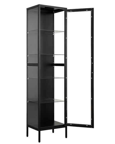 PEUKC Display Cabinet with Glass Doors, Curio Cabinets with Adjustable Shelves, Glass Cabinet Case for Home, Office, Clinic, Pantry, Assemble Required