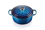 Le Creuset Signature Enamelled Cast Iron Round Casserole Dish With Lid, 24 cm, 4.2 Litre, Azure, 21177182202430