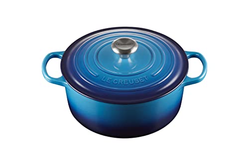 Le Creuset Signature Enamelled Cast Iron Round Casserole Dish With Lid, 26 cm, 5.3 Litre, Azure, 21177182202430