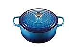 Le Creuset Signature Enamelled Cast Iron Round Casserole Dish With Lid, 26 cm, 5.3 Litre, Azure, 21177182202430
