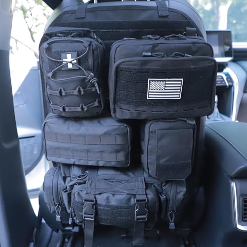 Universal Tactical Seat ​Back Organizer Vehicle Molle Panel Organizer Storage Bag with 5 Detachable Molle Pouch for All Vehicel Such as Jeep,Truck,SUV, Car, Ford,Chevy etc