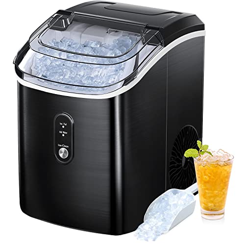 Book Cover AGLUCKY Nugget Ice Maker Countertop, Portable Ice Maker Machine with Self-Cleaning Function,33lbs/24H,Stainless Steel,Sonic Ice Maker for Home/Kitchen/Office (Black)