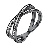PROSILVER Black Rings for Women Sterling Silver Cubic Zirconia X Cross Ring Size 6