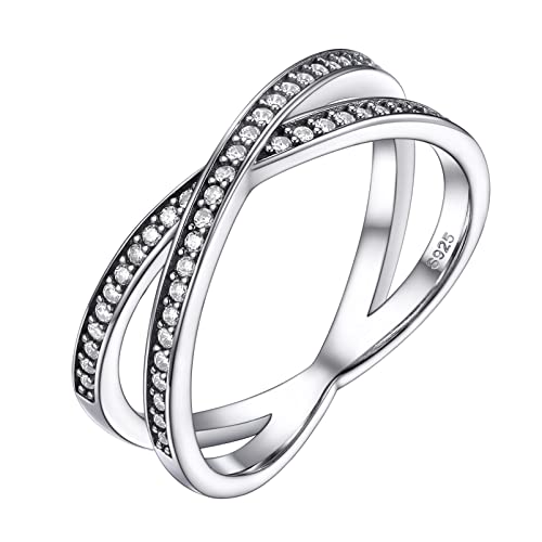 PROSILVER Sterling Silver Pinky Ring Wedding Band for Women Brides Size 6 Cz Double Cross Rings