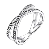 PROSILVER Sterling Silver Pinky Ring Wedding Band for Women Brides Size 6 Cz Double Cross Rings