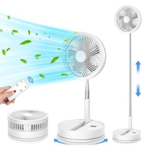 Lipety Portable Standing Rechargeable Battery Tall Foldable Travel Fan for Sleeping - Pedestal Stand Up Folding Bed Fan for Home Bedroom