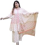 Yash Gallery Women's Cotton Floral Printed Kurti with Sharara and Dupatta (Pink, 4XL)