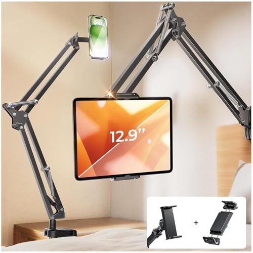 LISEN Tablet Stand iPad Stand for Desk Mount [Ultra Sturdy 2 Clamps] Kindle iPad Holder for Bed Gooseneck Phone Tablet Holder Mount fits iPhone Kindle 4-13" Device