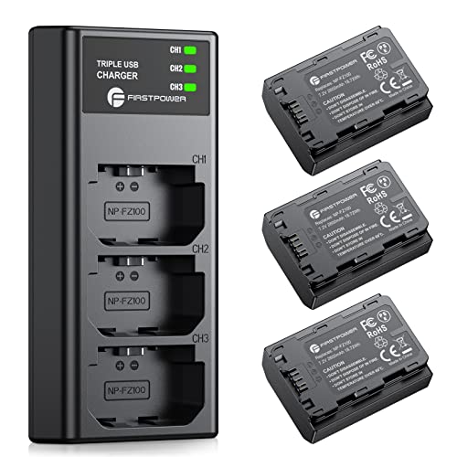 FirstPower NP-FZ100 Battery 3-Pack and Triple Slot Charger for Sony FX3, FX30, A7 III, A7 IV, A7C, A9, A6600, A6700, ZV-E1, ZV-E10 II, A7R3, A7S III/A7S3, A7R III, A7R IV, A7R V Camera
