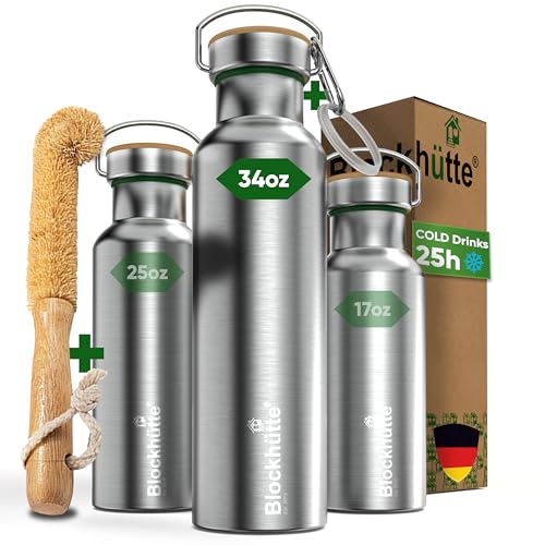 Blockhuette Vacuum Insulated Stainless Steel Water Bottle I 25 oz I Wide Mouth Metal Bottle for hot and cold drinks I BPA-Free I for Travel, School I Kids, Adults, Water Canteen, Sports, flask