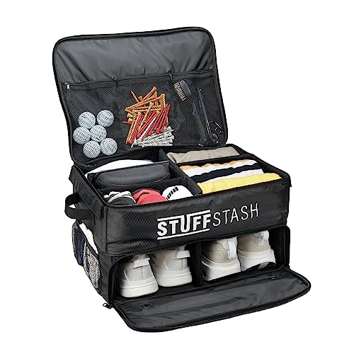 STUFFSTASH Golf Trunk Organizer for Car – Rigid, Won’t Collapse | Ventilated Shoe Compartment, Adjustable Dividers & Mesh Pockets | Golf Gift for Men & Women | Premium Car Trunk Storage Organizer