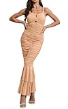 CHARTOU Women's Sleeveless Strappy Prom Party Evening Ruched Bodycon Mermaid Fishtail Maxi Dress