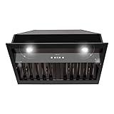 Akicon Range Hood Insert 30 Inch, Ultra Quiet, Powerful Suction Built-in Kitchen Vent Hood, Matte Black Stainless Steel Ducted Stove Hood with Dimmable LED Lights, 3-Speeds 600CFM