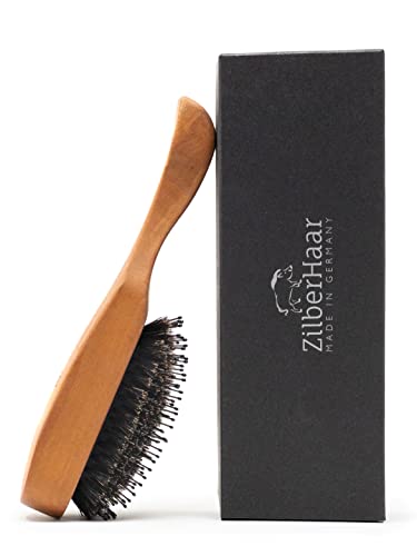 ZilberHaar - Major Hair & Beard Brush for Thick Hair - Boar Bristles, Pearwood, Cushion & Nylon Pins - Detangling & Styling - Made in Germany