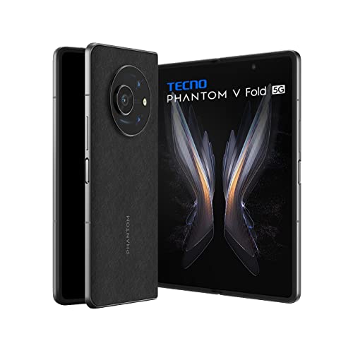 Book Cover Tecno Phantom V Fold 5G Black (12GB RAM,256GB Storage) | The First Full Size Fold | LTPO AMOLED Display | 4nm D9000+ Fast Processor