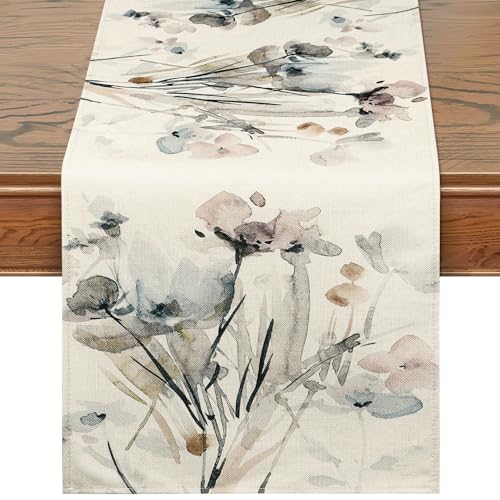 Betylifoy Floral Table Runner, Spring Watercolor Flowers Table Runner Rustic Table Runners for Kitchen Dining Table Spring Decoration for Coffee Table Decor (13x71inch)