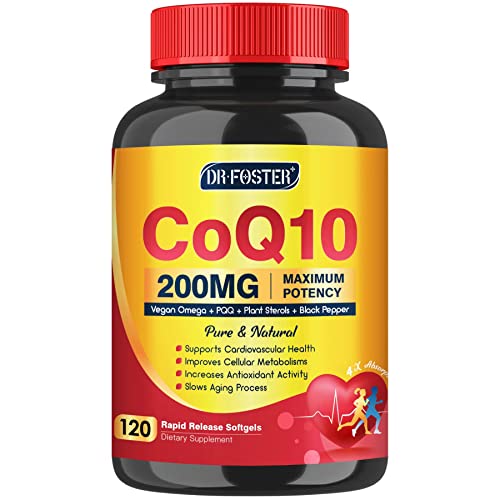CoQ10 200mg Softgels with Vitamin E & Omega 3-6 -9 & PQQ - High Absorption Coenzyme Q10 with Bioperine | Maximum Antioxidant | Heart Supports & Cellular Energy Production Supplement | 120 Servings