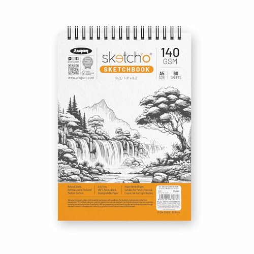 Anupam SketchO Sketch Book A5 Acid Free Natural Shade 140 GSM Paper Wiro-Bound Sketchpad for Artists Students -50 Sheets