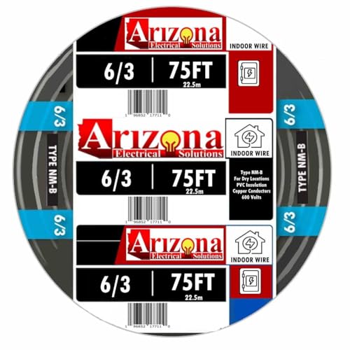 75 FEET 6/3 Type NM-B Copper. #6 AWG, 3 Conductor with Ground. Insulated Jacket Black