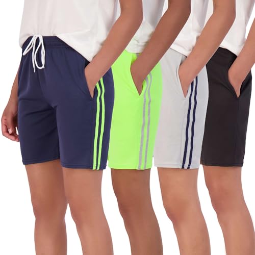 Real Essentials 4-Pack: Women's 7" Mesh Quick-Dry Bermuda Active Athletic Long Shorts with Pockets (Available in Plus Size)