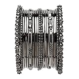 ZENEME Oxidised Silver-Plated Textured Bangles Jewellery Set for Girls and Women (2.4 Inch) (Black, 2.4 Inches)