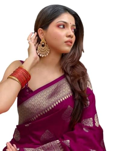 C J Enterprise Women's Banarasi Saree Pure Kanjivaram Silk Saree Soft Design Wear Pattu Sarees Latest Cotton With Blouse Piece for Wedding sari collections sadi new ladies 2025 (Pari122-51) (Wine)