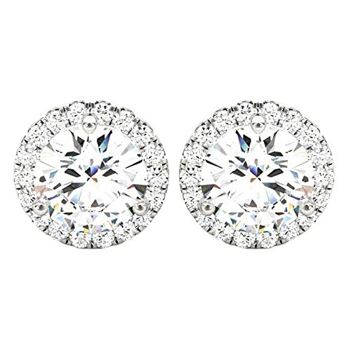 Houston Diamond District 1 to 6 Carat IGI CERTIFIED LAB GROWN Round Round Halo Diamond Earrings Value Collection Screw Back (D-E Color VS1-VS2 Clarity) 14K White Gold 6 Carat