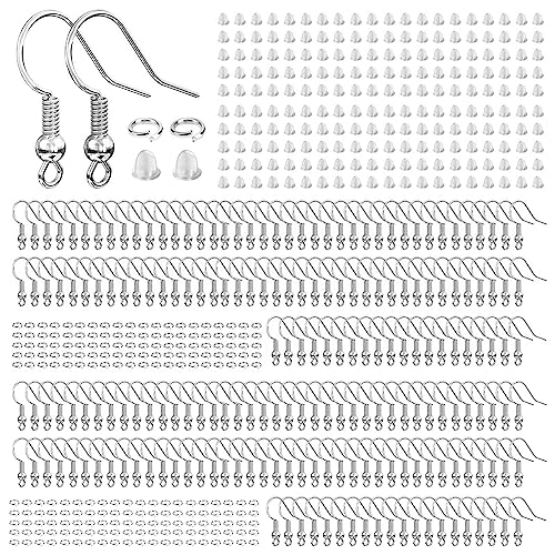 Hypoallergenic Earring Hooks Kit - 600 Pcs with Hooks, Jump Rings and Backs for Jewelry Making (Silver and Gold)
