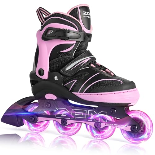 2PM SPORTS Kids Adjustable Inline Skates Ages 4-12, Youth Inline Skates for Girls Boys 5-8 8-12 with Full Light Up Wheels, Beginner Women Adult Skates