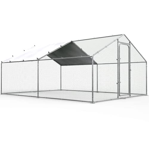 Large Metal Chicken Coop Walk-in Poultry Cage Heavy Duty Chicken Runs Hen House for Yard with Waterproof and Anti-UV Cover for Outdoor Farm Use