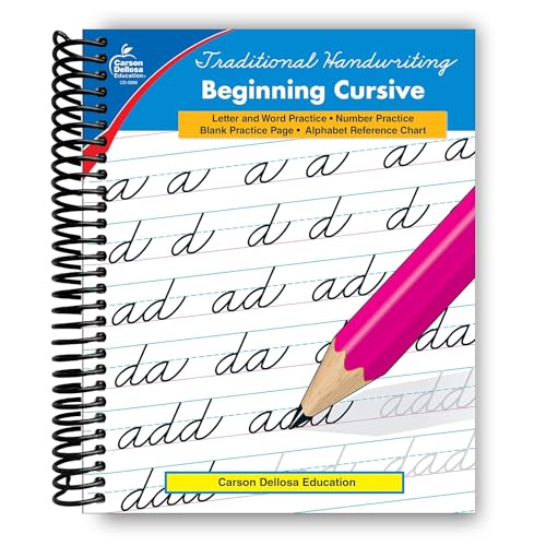 Carson Dellosa Beginning Cursive Handwriting Workbook for Kids Ages 7+, Letters, Numbers, and Sight Words Handwriting Practice, Grades 2-5 Cursive Handwriting Workbook