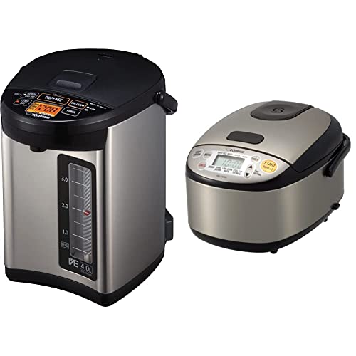 Zojirushi CV-JAC40XB Water Boiler & Warmer, 4.0-Liter, Stainless Black & NS-LGC05XB Micom Rice Cooker & Warmer, 3-Cups (uncooked), Stainless Black