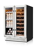 24 Inch Wine and Beverage Refrigerator Under Counter, Dual Zone 20 Bottles & 88 Cans Beverage Fridge with Stainless Steel Tempered Glass Door, Built-in/Freestanding Mini Fridge for Office/Bar/Kitchen