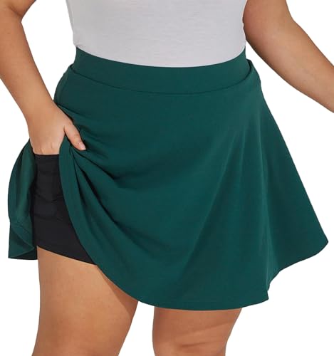 Hanna Nikole Womens Plus Size Casual Mini Skater Skirt Elastic Lining High Waist Basic Flared Skorts Pleated with Pocket