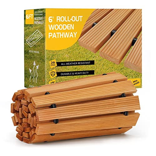 TONAHUTU Wooden Garden Pathway，Roll Out Wooden Pathway Weather-Resistant Walkway for Outdoor Patios 17" W Roll Out Hardwood Walkway with Non-Slip Surface Wedding Party Decorative Wood Path