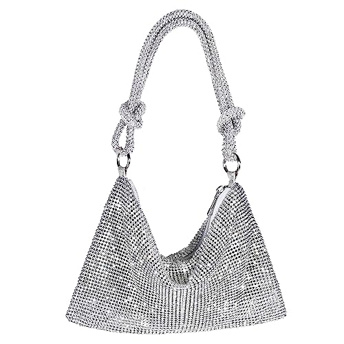 Rhinestone Purse Sparkly Evening bag Silver Clutch Purses for Women Evening, Cross Body Handbags for Party Prom Club Wedding