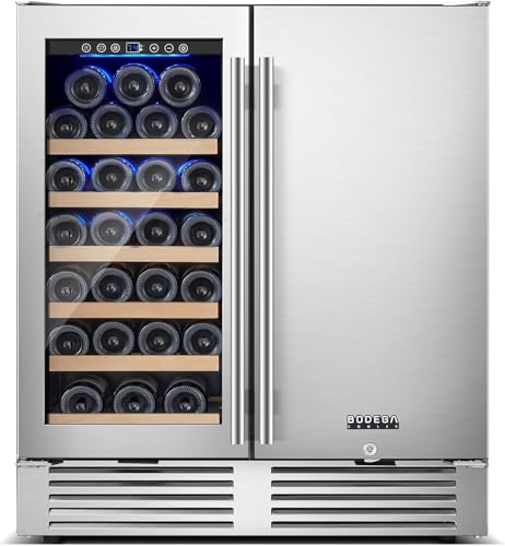 BODEGA 30 Inch Wine and Beverage Refrigerator Free Standing. Dual Zone Stainless Steel Wine Fridge under Counter, Drink Cooler for Beer, Soda, Champagne, Holds 110 Cans and 31 Bottles, Silver