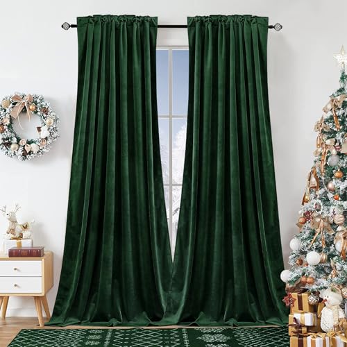 Dchola Velvet Curtains for Bedroom Window, Super Soft Vintage Luxury Heavy Drapes, Room Darkening Rod Pocket Curtain for Living Room, 2 Panels