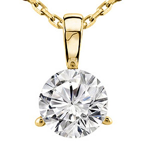 Houston Diamond District 0.5 to 5 Carat IGI Certified LAB-GROWN Round Cut Diamond Pendant Necklace 3 Prong Value Collection (E-F Color, VS2-SI1 Clarity) 14K Yellow Gold 16" Silver Chain 5 Carat