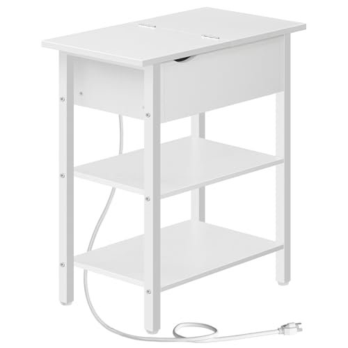 HOOBRO End Tables, Side Table with Charging Station, Flip Top Nightstand with USB Ports and Outlets, Bedside Tables with Shelf for Small Spaces, Living Room, Bedroom,