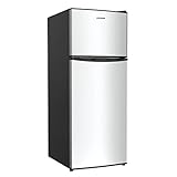 BANGSON 4.0 Cu.Ft Small Refrigerator with Freezer, Small Fridge with Top Freezer, for Apartment, Bedroom, Dorm, and Office, Double Door, Stainless Steel, Silver