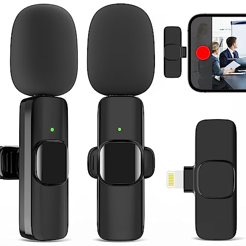 JUDKIOM 2 Pack Wireless Lavalier Microphone for iPhone, Professional Lapel Mics, Wireless Mic Plug-Play, Lapel Microphone for Video Recording Interview Vlog YouTube TikTok(for iPhone 14 and Below)