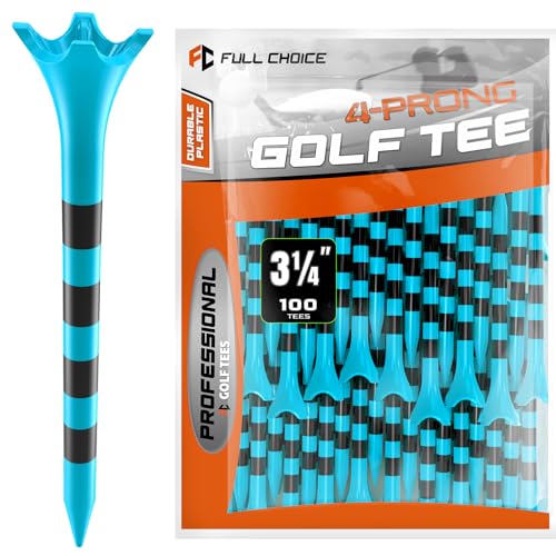 Full Choice100 Pack 3-1/4" Plastic Golf Tees, Enhanced Durability & Stability, Engineered to Minimize Friction and Side Spin（Blue）