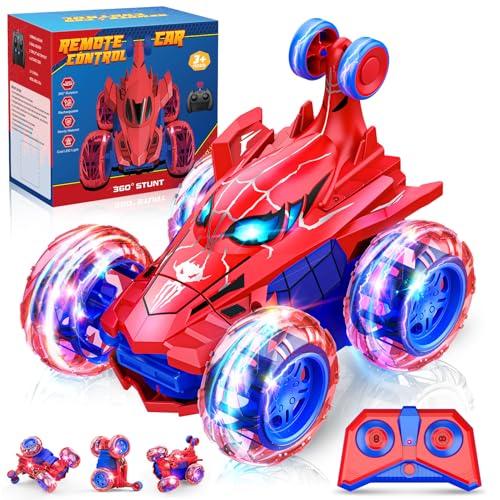 Remote Control Car,360° Rotating 2.4GHz Fast Stunt RC Cars with Wheel Lights Off Road RC Crawlers Toys for Boys 4-6 6-8 8-12 Birthday Easter Gifts