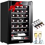 BODEGACOOLER Wine Cooler with Glass Door, 28 Bottles Small Wine Fridge, Freestanding Wine Cellar,Compressor Cooling Mini Fridge 41℉ to 64.4℉ for Red White Champagne, Digital Temperature Control